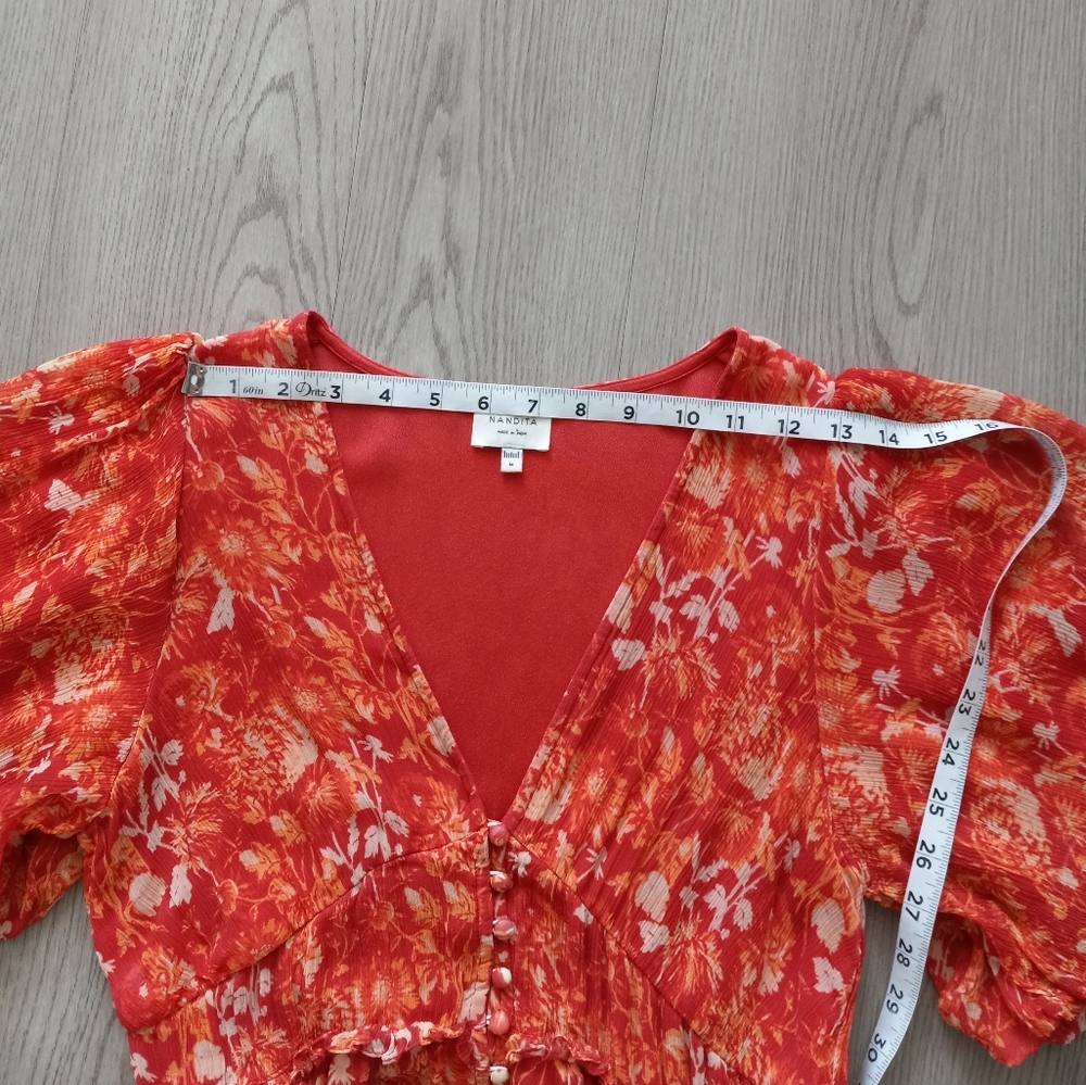 Hemant & Nandita Dawn Silk Midi Dress Orange Floral M - Picture 13 of 16